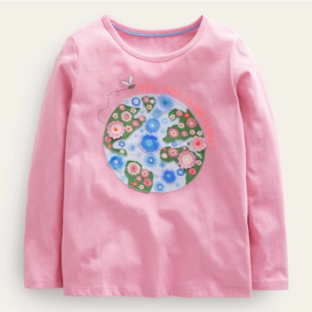 Mini Boden T- Shirt with 3D Floral Design Bee kind to our planet. 5-6 years